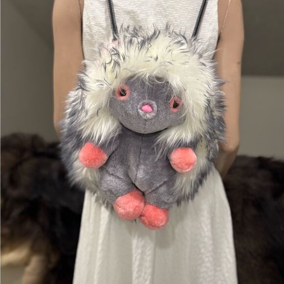 Cute Hedgehog Multi Use Bag/Real Shearling Crossbody/Backpack/Plushie/Pillow - Picture 8 of 16